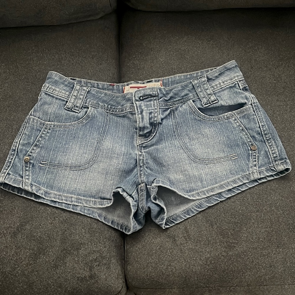 Medium wash denim shorts